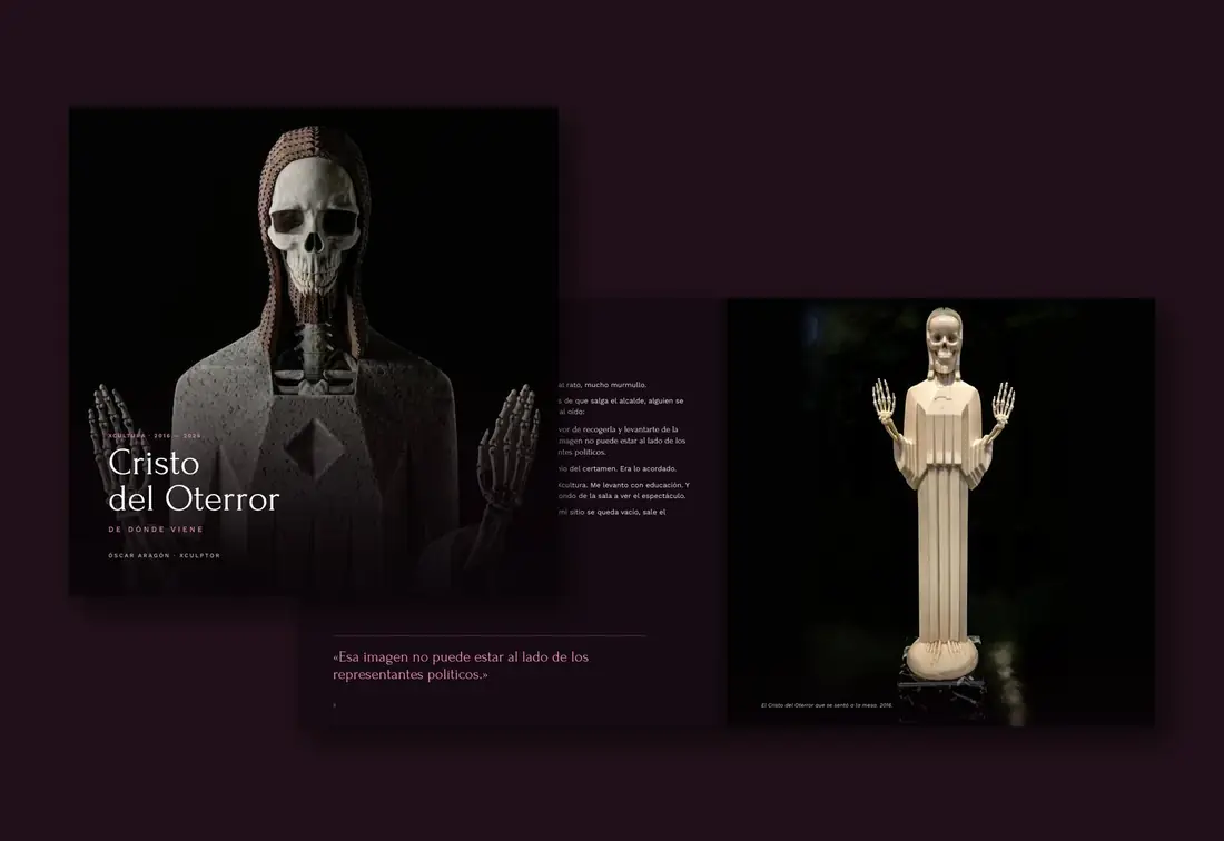 El cuaderno «De dónde viene» del Cristo del Oterror: la portada y dos páginas interiores